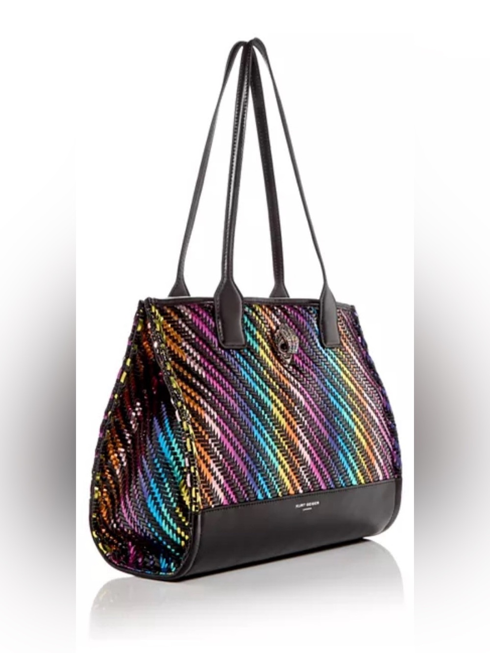 Kurt Geiger KENSINGTON SQUARE TOTE black/multi-metallic woven purse $265 NEW tag